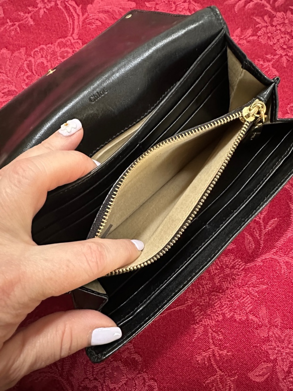 Chloe Tan & Black Leather Bow Long Snap Wallet - Picture 8 of 8